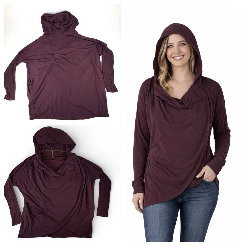 ATHLETA Purana Oversize Draped Criss -Cross Wrap Sweatshirt Sz XL Purple Plum